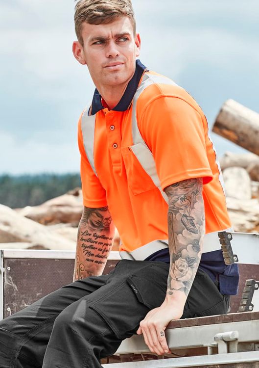 Picture of Mens Hi Vis Spliced Short Sleeve Polo - Shoulder Taped