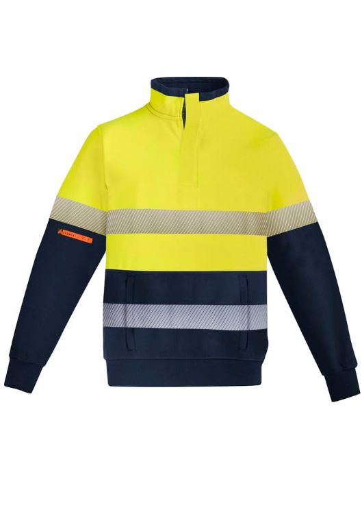 Picture of Mens Orange Flame Hi Vis 1/4 Zip Brushed Fleece Pullover - Hoop Taped