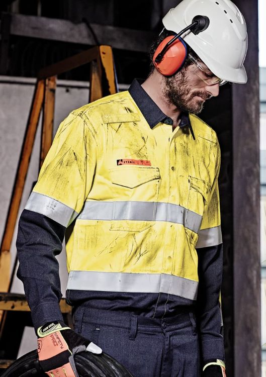 Picture of Mens Orange Flame Hi Vis Open Front Spliced Shirt - Hoop Taped